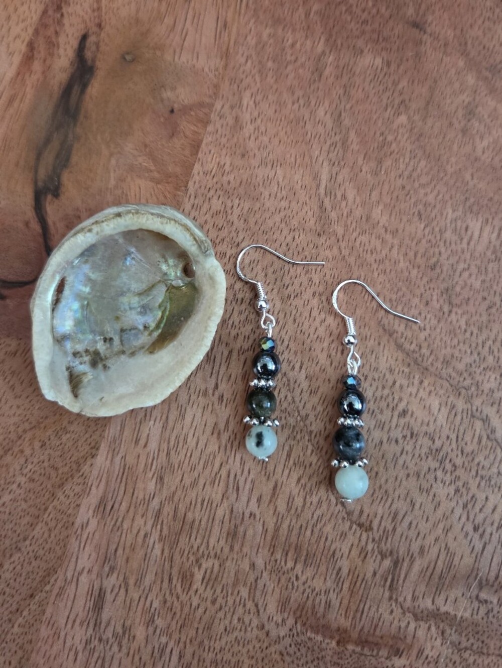 Black Gray Pale Hematite Beaded Dangle Earrings Bohemian Dark Fairy Whimsigoth